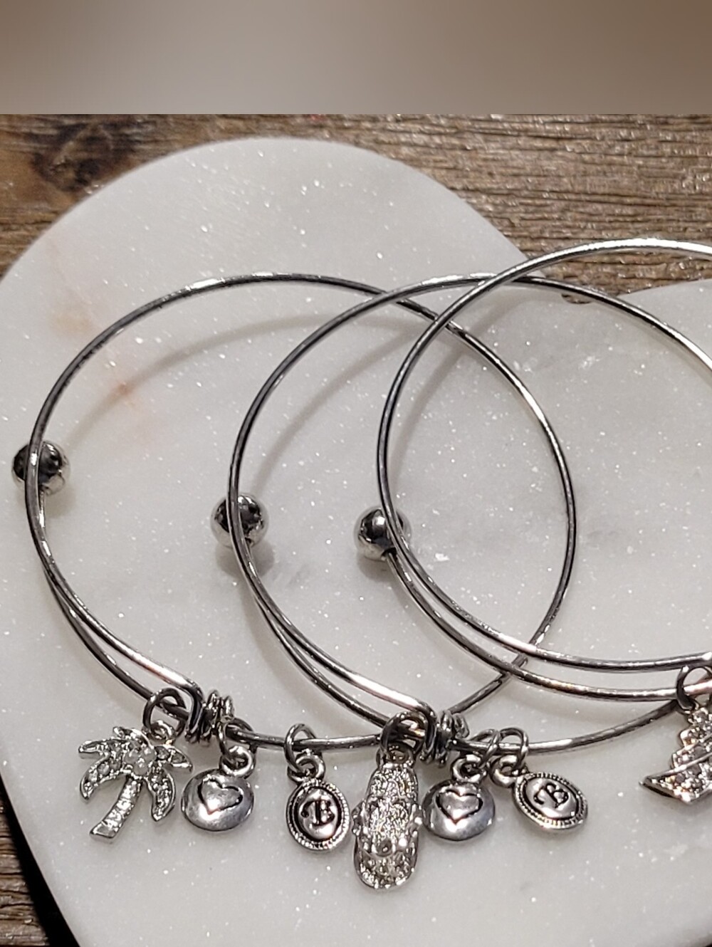 Bella Perlina Silver-tone Stacking Charm Bangles Crusin In Style Set Of 3